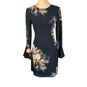 NWT Selfie Leslie Fernanda‎ Mini Dress Black Floral Flare Sleeves Small